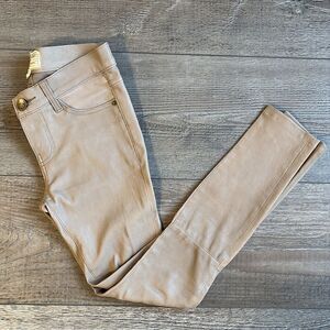 Current/Elliott Tan Mid Rise Skinny Leather Pants Ankle Length w Stretch